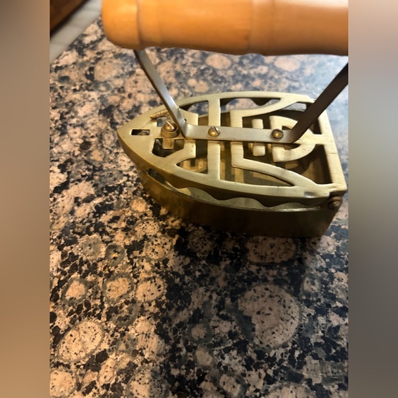None Other - Antique Brass Iron with Wooden Handle